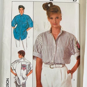Vintage 80s Shirt Pattern Very Loose Fitting, Extended Shoulders, Short Sleeves, Patch Pockets Misses Sizes 16 18 20 Simplicity 8497 UNCUT