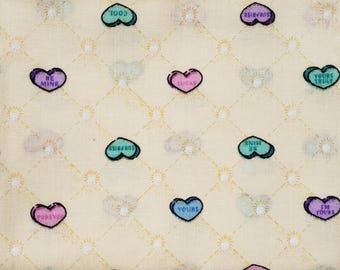 Tela vintage Daisy Kingdom de los años 90, cuarto de grasa, con ojales en forma de corazón, de algodón acolchado amarillo claro, de Laurie Slow Stitch Sewing