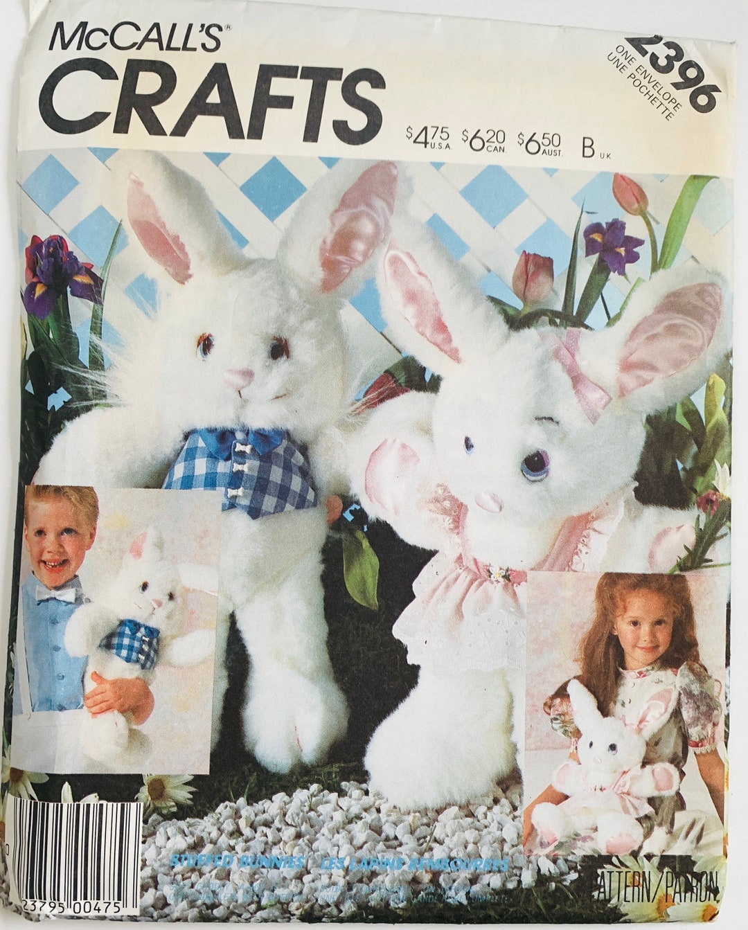 80s Stuffed Bunnies Pattern and Clothes Boy Girl Dressed Rabbits ...