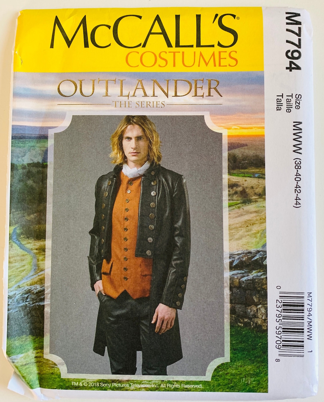 Mens Outlander Costume Pattern Lined Coat With Back Slit Sizes 38 40 42 ...