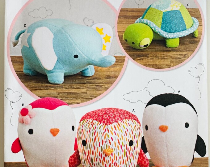 Cute Stuffed Animals Pattern Penguins, Turtle and Elephant Simplicity ...