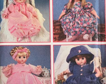 Doll Clothes Pattern 3 Sizes Dress, Panties, Headband, Hat and Bonnet Vintage 1990s Simplicity Crafts 0600/9286/8960 UNCUT