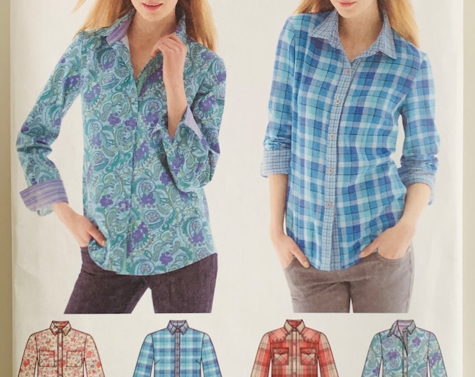 Misses Long Sleeve Shirt Pattern 4 Styles Fabric Variations Sizes 14 16 ...