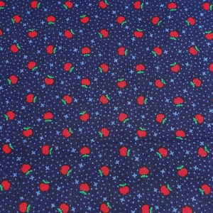 Vintage Fat Quarter Small Print Apple Fabric 20x21 Dark Blue Background Cotton Quilting Novelty I Spy Fabrics VIP Cranston Print Works