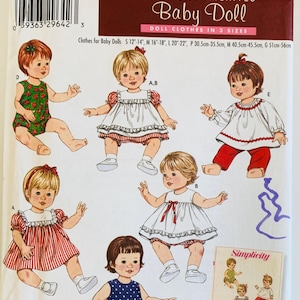 Baby Doll Clothes Pattern 3 Sizes S M L Dress Panties Pinafore Tops Romper Pants Simplicity Archives 4254 UNCUT