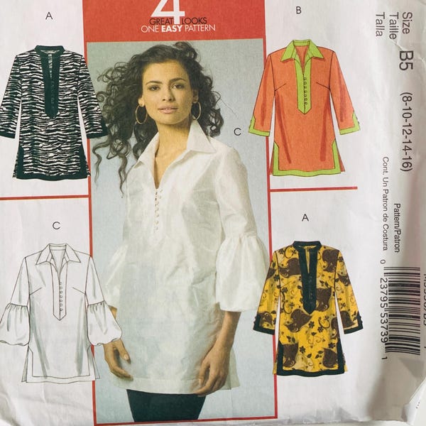 Patrón de túnica fácil para señoritas, 4 estilos, holgado, jersey, tallas 8, 10, 12, 14 y 16, McCalls M5556 sin cortar