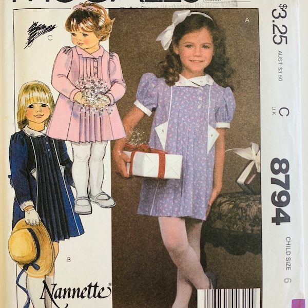 80s Childs Dress Pattern 3 Styles Washable Blue Transfer for Embroidery Size 6 1980s Nannette McCalls 8794 UNCUT