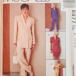 Misses Lined Jacket, Slim Skirt 2 Lengths and Straight Leg Pants Career Wear Wardrobe Business Sizes 10 12 14 McCalls Pattern 6977 UNCUT