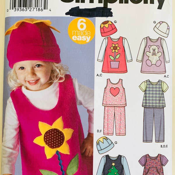 Easy Sew Toddler Girls Jumper or Top, Pants in Two Lengths, Knit Top and Hat Sizes 1/2, 1, 2, 3, 4 Simplicity Pattern 5317 UNCUT