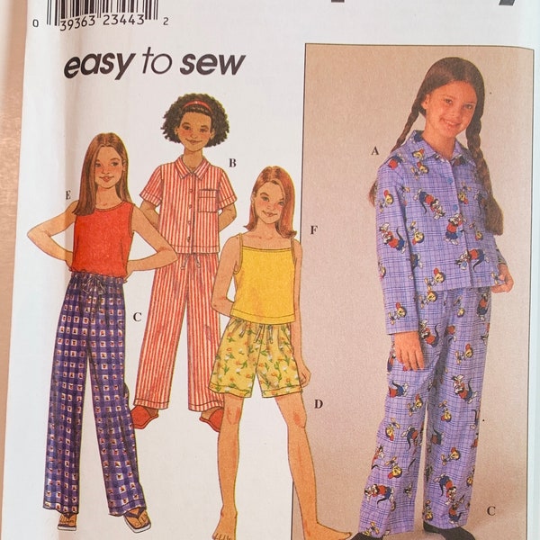 Easy Girls Pajamas Pattern Pajama Shorts Pajama Pants Pajama Tops Sizes 7 8 10 12 14 Simplicity 8929 UNCUT