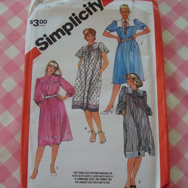 UNCUT Vintage 1983 Simplicity Pattern-5901-Loose Fitting Pullover Dress with Neckline-Sleeve Variations-Size 20-1/2 thru 24-1/2