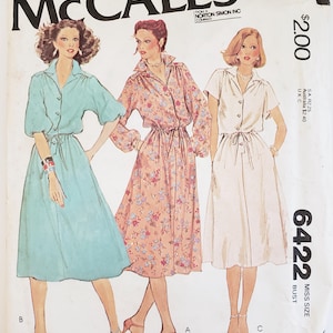Vintage 1970s Misses Pullover Shirt-Dress with Kimono Sleeves in 3 Lengths Size 14 Bust 36 McCalls Carefree Pattern 6422 UNCUT
