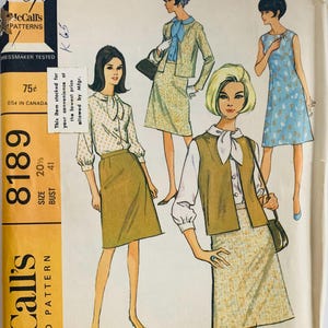 60s Misses Half-Size Wardrobe Pattern Blouse, Skirt, Jacket, Vest, Dress or Jumper Size 20.5 Bust 41 Waist 35 Vintage McCalls 8189 UNCUT