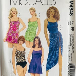Womens Swim Suit Tops, Swimdress, Swim Skirt, Swim Briefs, Swimshorts, Sarong Sizes 18W 20W 22W 24W 36 38 40 42 McCalls Pattern M4848 UNCUT