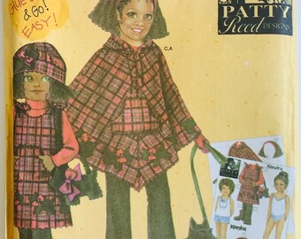 Little Girls/Girls Fleece Poncho, Hats, Purse, Jumper, Pants Sizes S M L XL Patty Reed Designs Simplicity Pattern 4898 UNCUT