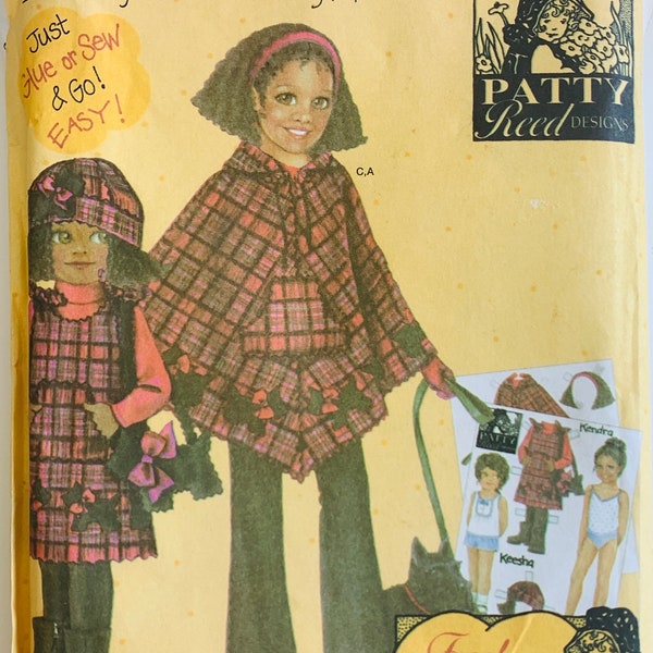 Little Girls/Girls Fleece Poncho, Hats, Purse, Jumper, Pants Sizes S M L XL Patty Reed Designs Simplicity Pattern 4898 UNCUT