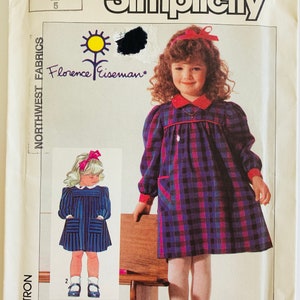 Vintage 80s Childs Dress Pattern 2 Styles Long Sleeves, Optional Back Tie, Back Zipper Size 5 Simplicity 7726 UNCUT
