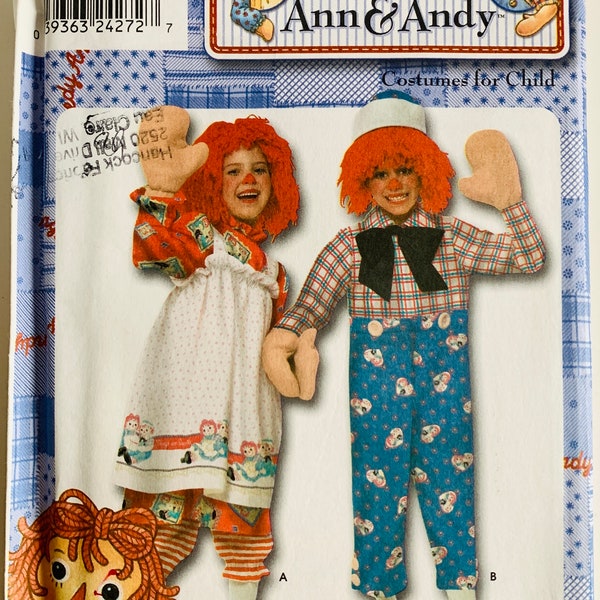 Childs Raggedy Ann and Andy Costumes Halloween Sizes 3 4 5 6 7 8 Simplicity Pattern 9375/2510 UNCUT