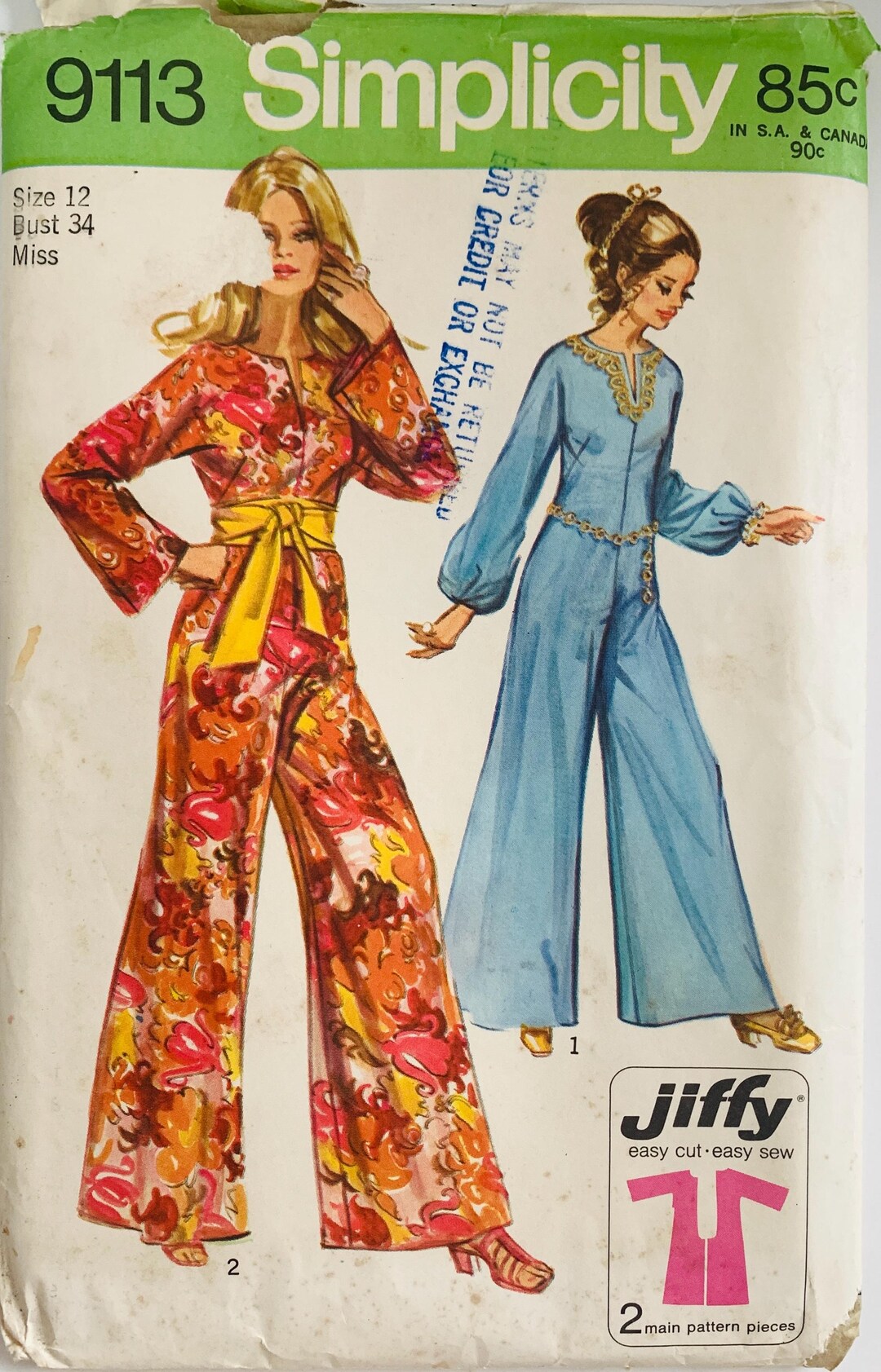 70s Easy Misses Jumpsuit Pattern 2 Styles Front Slit Lowered Round ...