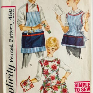 60s Easy Sew Misses Mens Apron and Pot Holder Size Small 10-12 Vintage Simplicity Pattern 3206 Used Complete