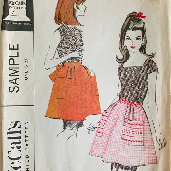 Vintage 60s Easy Half Apron Pattern Large Patch Pockets One Size Misses Juniors McCalls Sample UNCUT FF