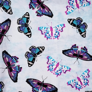 Butterflies Fabric Fat Quarter Blue Mottled Background Quilting Cotton Novelty I Spy