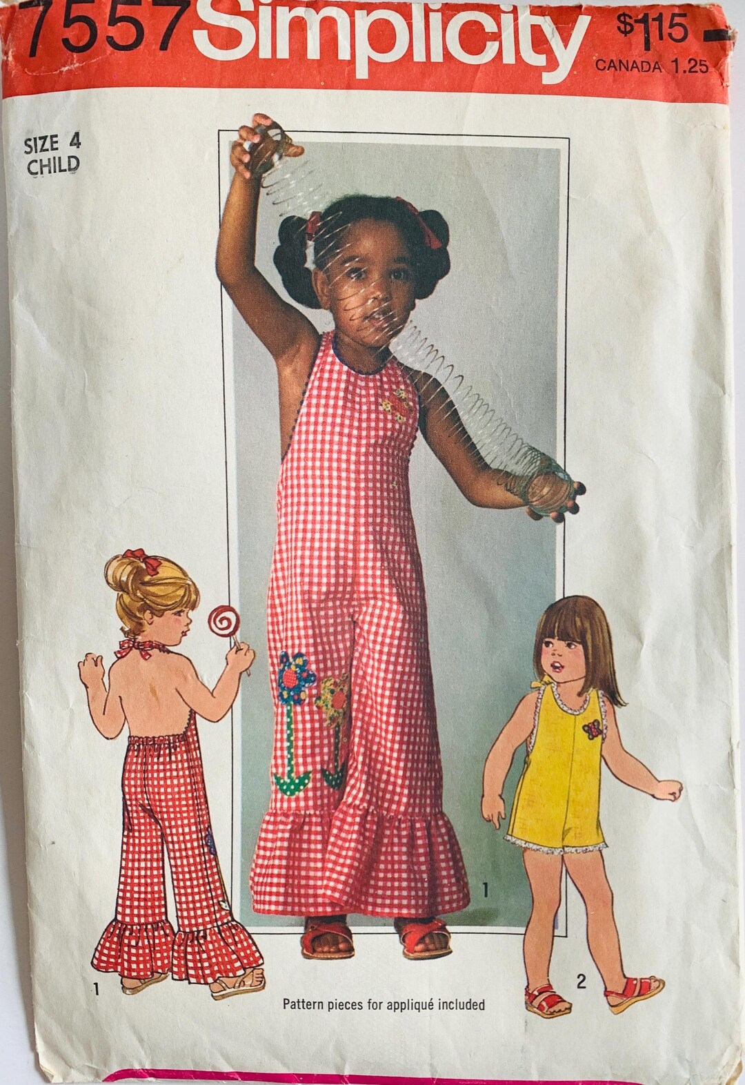 70s Childs Halter Jumpsuit Pattern 2 Lengths Size 4 Vintage Simplicity ...