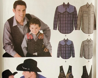 Easy Sew Boys Mens Western Style Shirt and Vest each in 2 Styles Boys S-L Mens S-XL Simplicity Pattern 5366 UNCUT