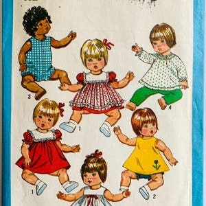 80s Baby Doll Wardrobe Medium Size 15 inch to 17 inch Dress Romper Panties Pants Pinafore Top Vintage Simplicity Pattern 9508