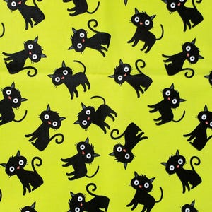 Cute Black Cats Fat Quarter Brighter Green Quilting Cotton Create It Fabric Sewing Halloween Felines Kitty Cats on Green Novelty I Spy