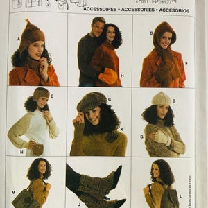 May include: A Burda 8127 sewing pattern envelope for accessories including hats, scarves, mittens, bags, and boot covers. The package displays head circumference measurements from 20.5 to 23.75 inches and includes illustrations of finished items.