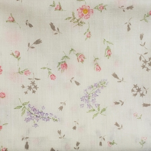 Vintage Cotton Blend Fat Quarter Pastel Flowers on Off White Lavender Pink Tan with Green Slow Stitch Sewing Quilting Lightweight Low Volume