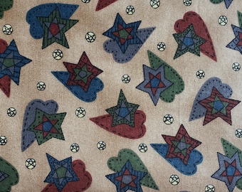 Crazy for Hearts and Stars de Buggy Barn para Henry Glass and Co. Tela de algodón acolchada estilo folklórico de cuartos de grasa más oscuros. Costura de puntada lenta.
