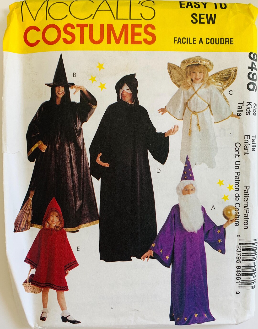 Easy Sew Kids Costume Pattern Witch Angel Wizard Little Red Riding Hood ...