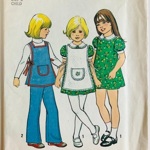 Easy 70s Little Girls Dress, Apron and Pants Pattern Size 4 Vintage Simplicity 7064 UNCUT