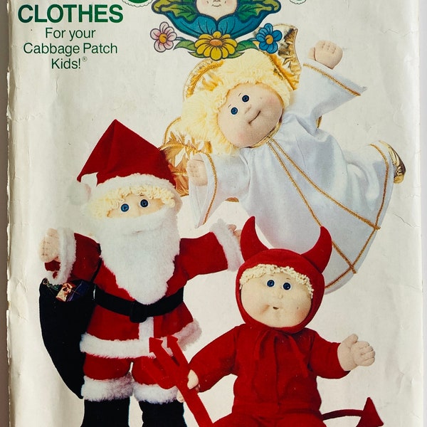 80s 16 inch Cabbage Patch Kids Clothes Costumes Christmas Santa Claus Angel Devil Vintage Butterick Pattern 4077/415 UNCUT