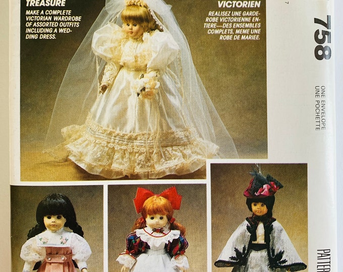 Victorian Doll Clothes Pattern 4 Outfits Dress Pinafore Pantaloon Gown