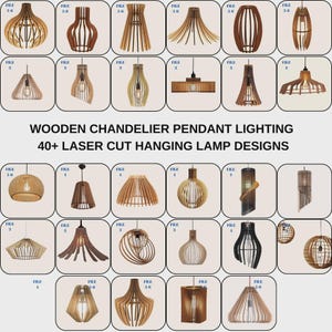 Lámpara colgante de madera - Diseño cortado a láser - Más de 40 patrones de lámparas colgantes de 3, 4 y 5 mm (5 mm, 1 3/4 mm, 1 2/3 mm, 14 dimensiones)