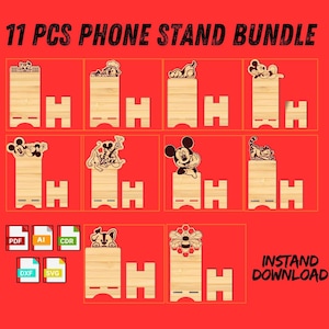 Paquete de 11 plantillas de soporte de madera para teléfono cortadas con láser, SVG cortado con láser para soporte de teléfono / Paquete SVG para soporte de teléfono celular