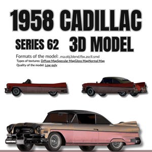 1958 Cadillac Series 62 – Classic Low-Poly Vintage Car 3D Model STL + Formats