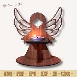 Świecznik Anioł Cięty Laserowo 3 mm | Premium Drewniany Szablon Puzzle 3D | Pliki Cięte Laserowo DIY do Dekoracji Świec