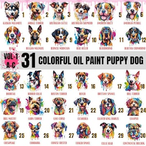31 Colorful Puppy Dog Clipart – Cartoon Oil Paint Pet Portraits Vol.1 – Peeking Dogs, Watercolor Animal Art, Digital Download SVG
