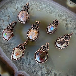Mini Fire Opal Copper Wrapped Pendants