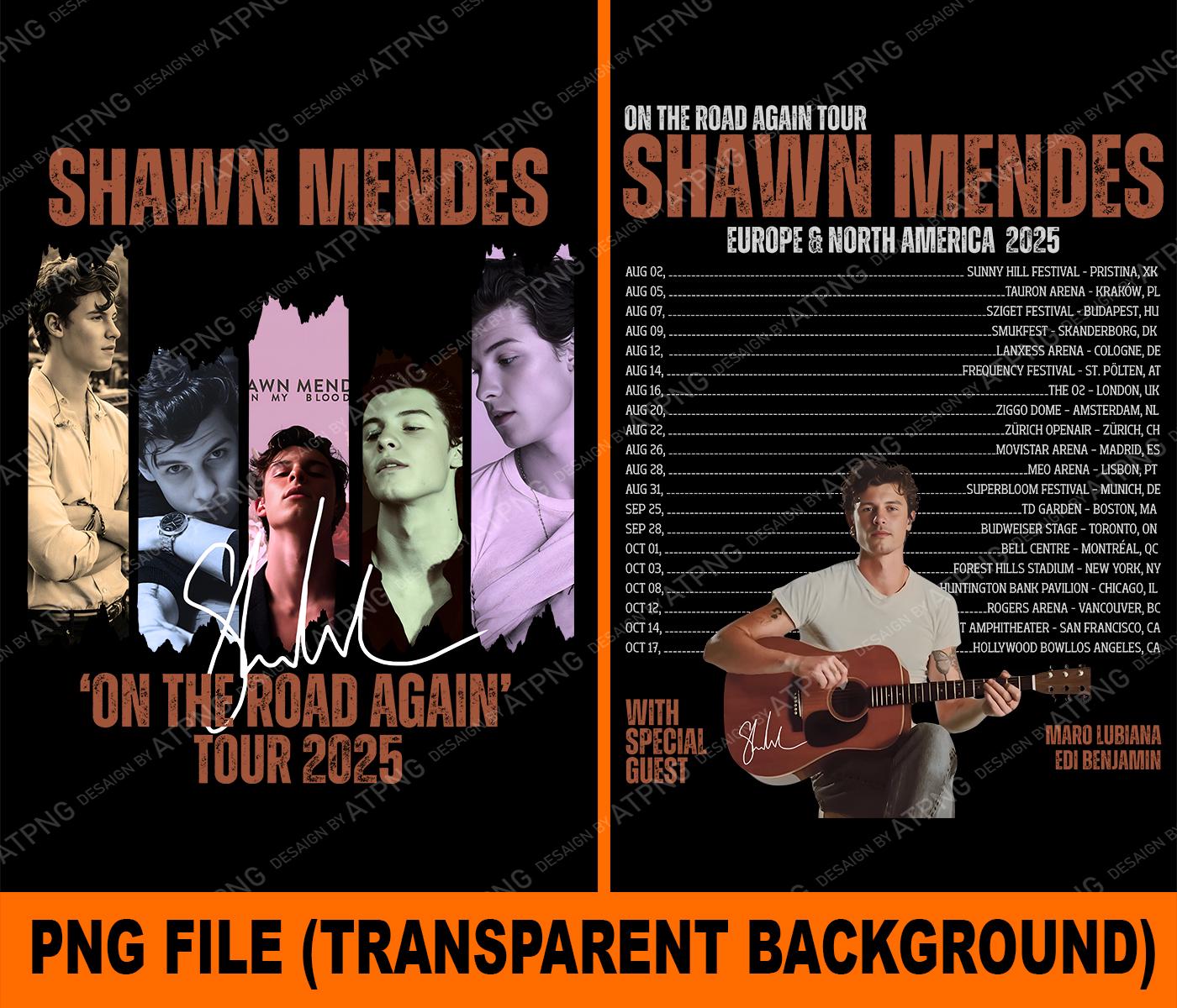 Shawn Mendes The Tour 半袖、サイン入りフォトカード、他 Singer Shawn Mendes on The Road Again Tour 2025 Print T
