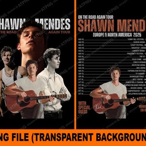 Shawn Mendes T-Shirt Design, Shawn Mendes On The Road Again Tour 2025 PNG File, Shawn Mendes Concert Instant Download Ready Print to Shirt
