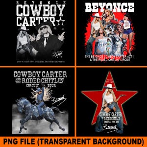 Pacchetto 4 file PNG, design per maglietta di BEYONCE, file PNG del tour Cowboy Carter 2025, download immediato del concerto del Rodeo di Beyonce, pronto per la stampa su maglietta