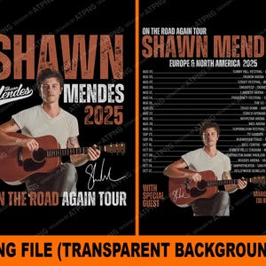 Shawn Mendes T-Shirt Design, Shawn Mendes On The Road Again Tour 2025 PNG File, Shawn Mendes Concert Instant Download Ready Print to Shirt