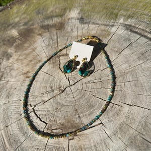 Handmade Jewelry Set with Turquoise and Gold Tones | Necklace and Earrings