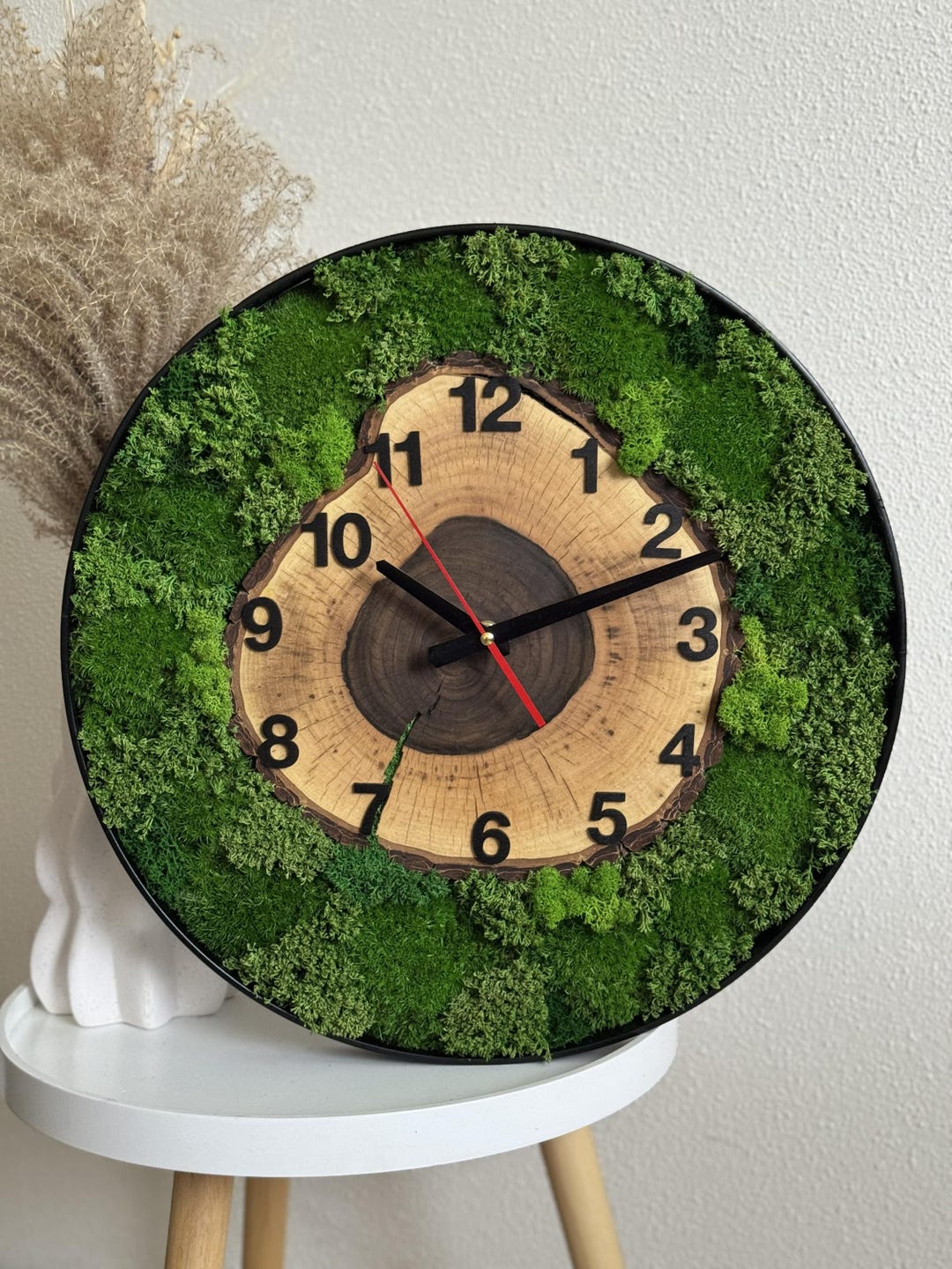 Silent Moss Wall Clock – Large Live Edge Wood Slice, Metal Frame - Etsy