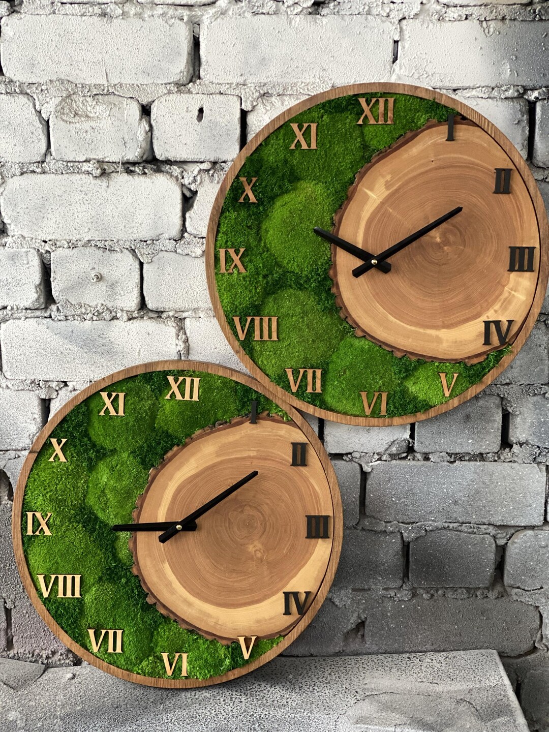 Handmade Wood Slice & Moss Wall Clock • Silent Ash Clock - Etsy